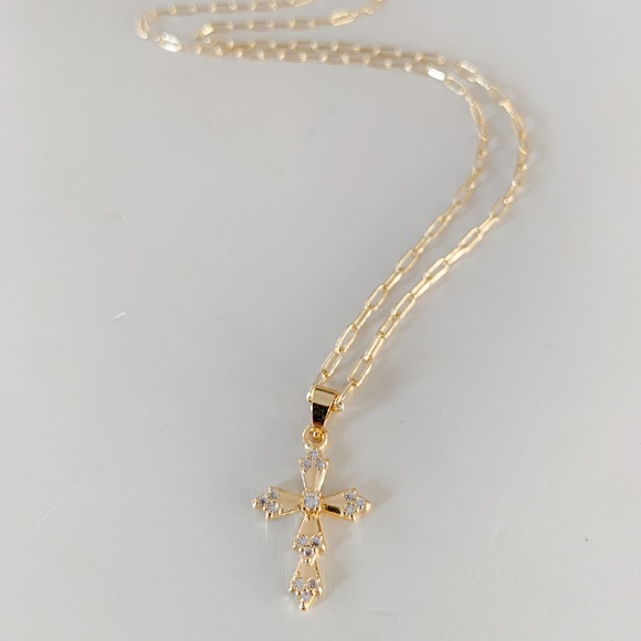 Dainty CZ Cross Necklace | 14k Gold Filled - Picture 5 of 12